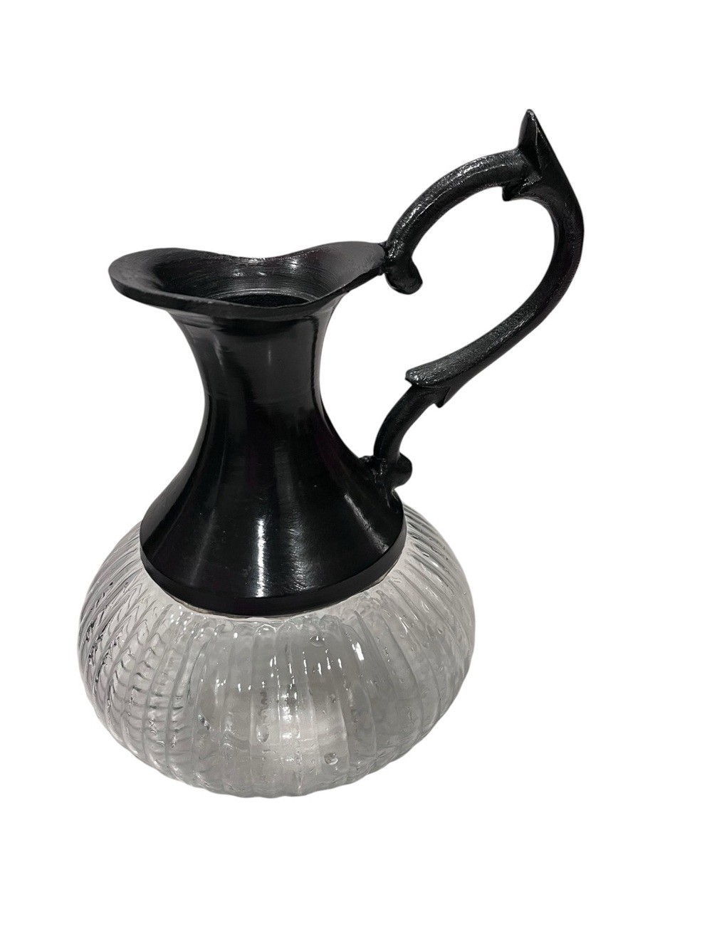 Mid Century Cut Crystal & Metal Top Decanter